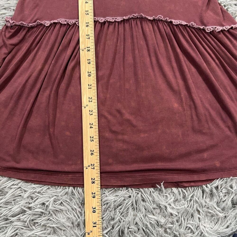 POL Womens Tunic Tank Top Lace Trim Stone Wash Peplum Small Burgundy - Picture 5 of 10